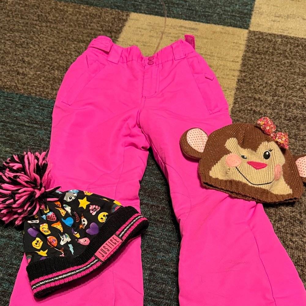 Pink Children's Snow Pants with Hat Set